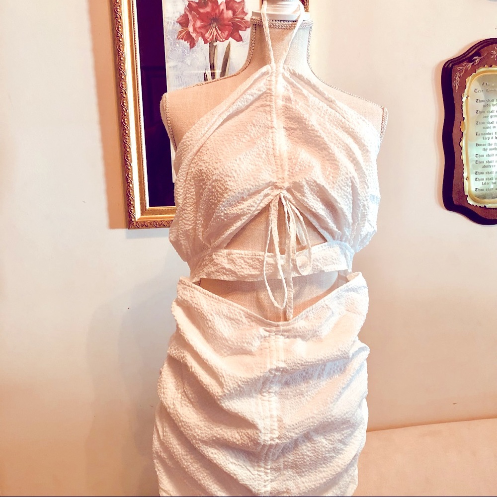 PRETTY LITTLE THING WHITE HALTER TOP SUNDRESS